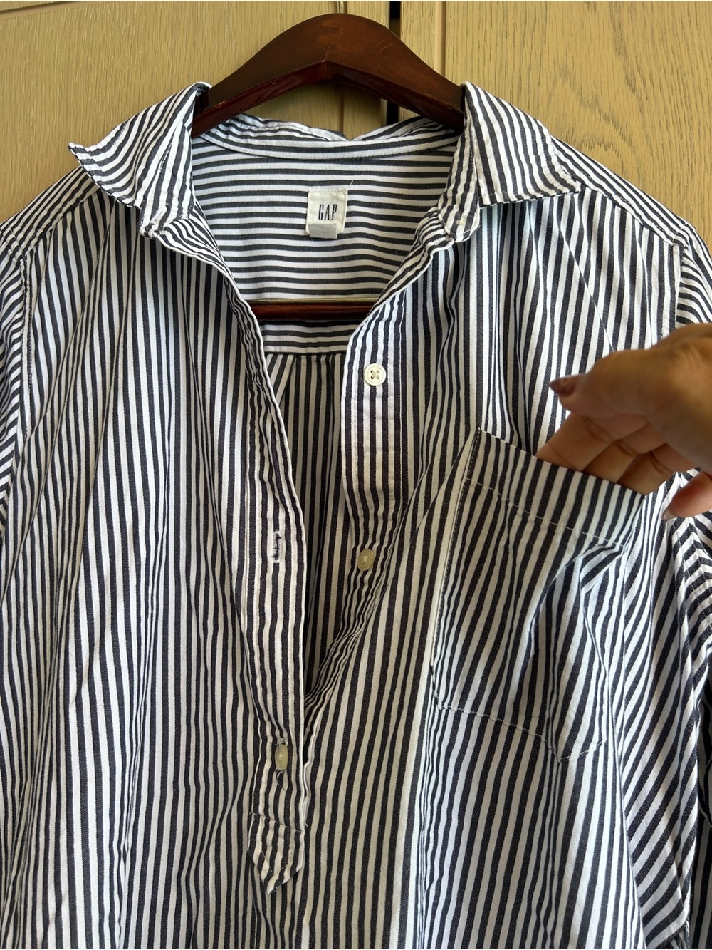 Gap brand navy and white striped poplin shirt dress, size medium - Picture 6 of 13